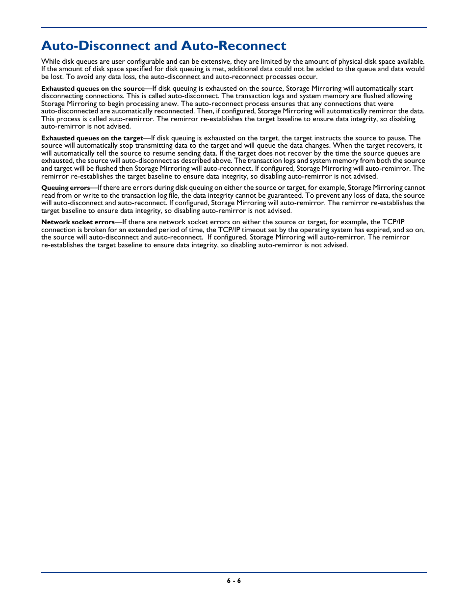 Auto-disconnect and auto-reconnect, Auto-disconnect and auto-reconnect -6 | HP Storage Mirroring Software User Manual | Page 69 / 339