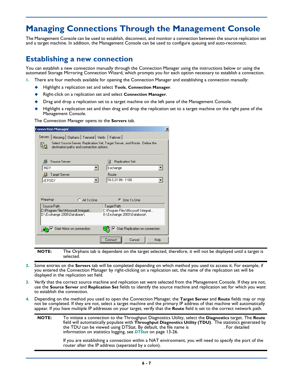 Establishing a new connection, Establishing a new connection -7 | HP Storage Mirroring Software User Manual | Page 70 / 339