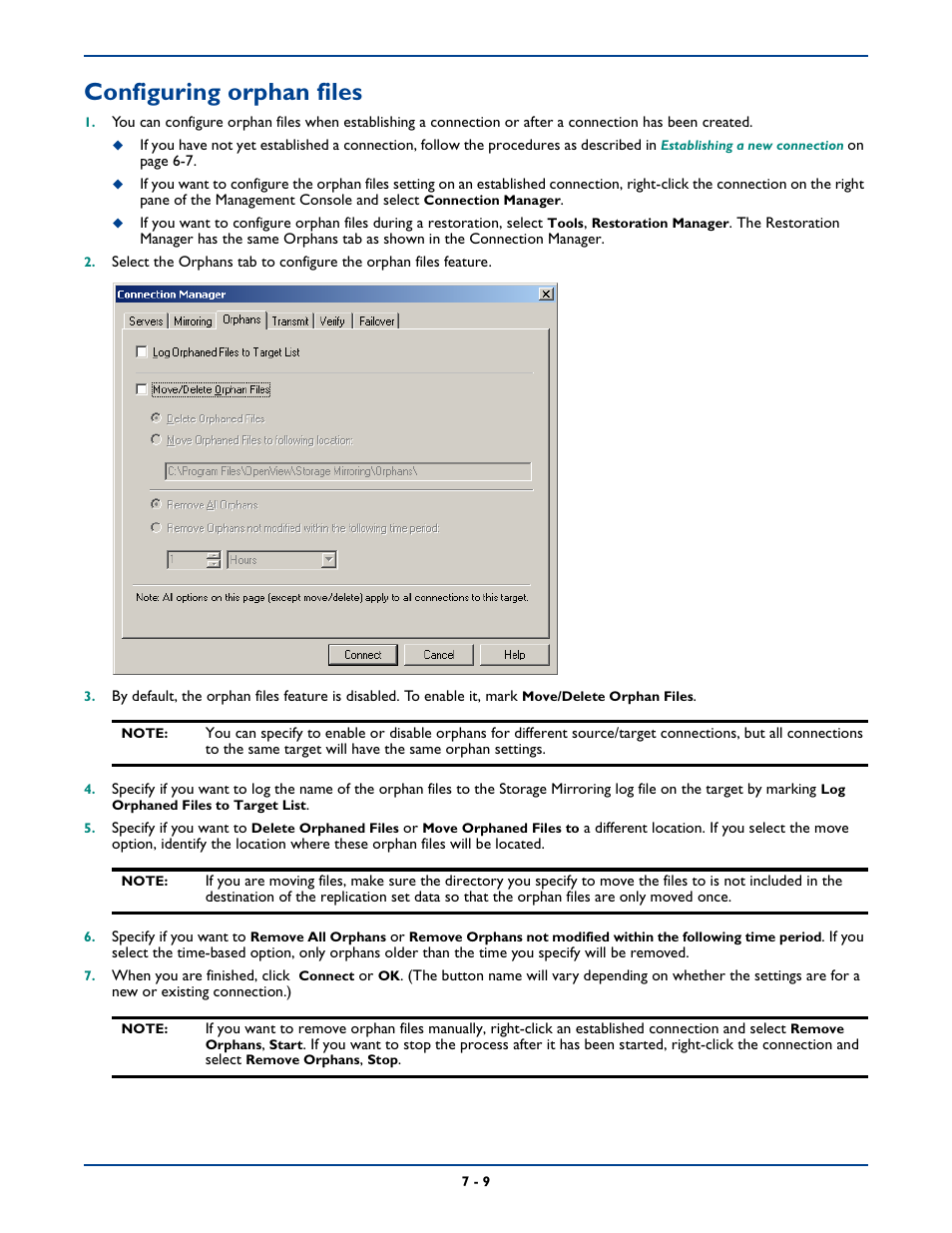 Configuring orphan files, Configuring orphan files -9 | HP Storage Mirroring Software User Manual | Page 90 / 339