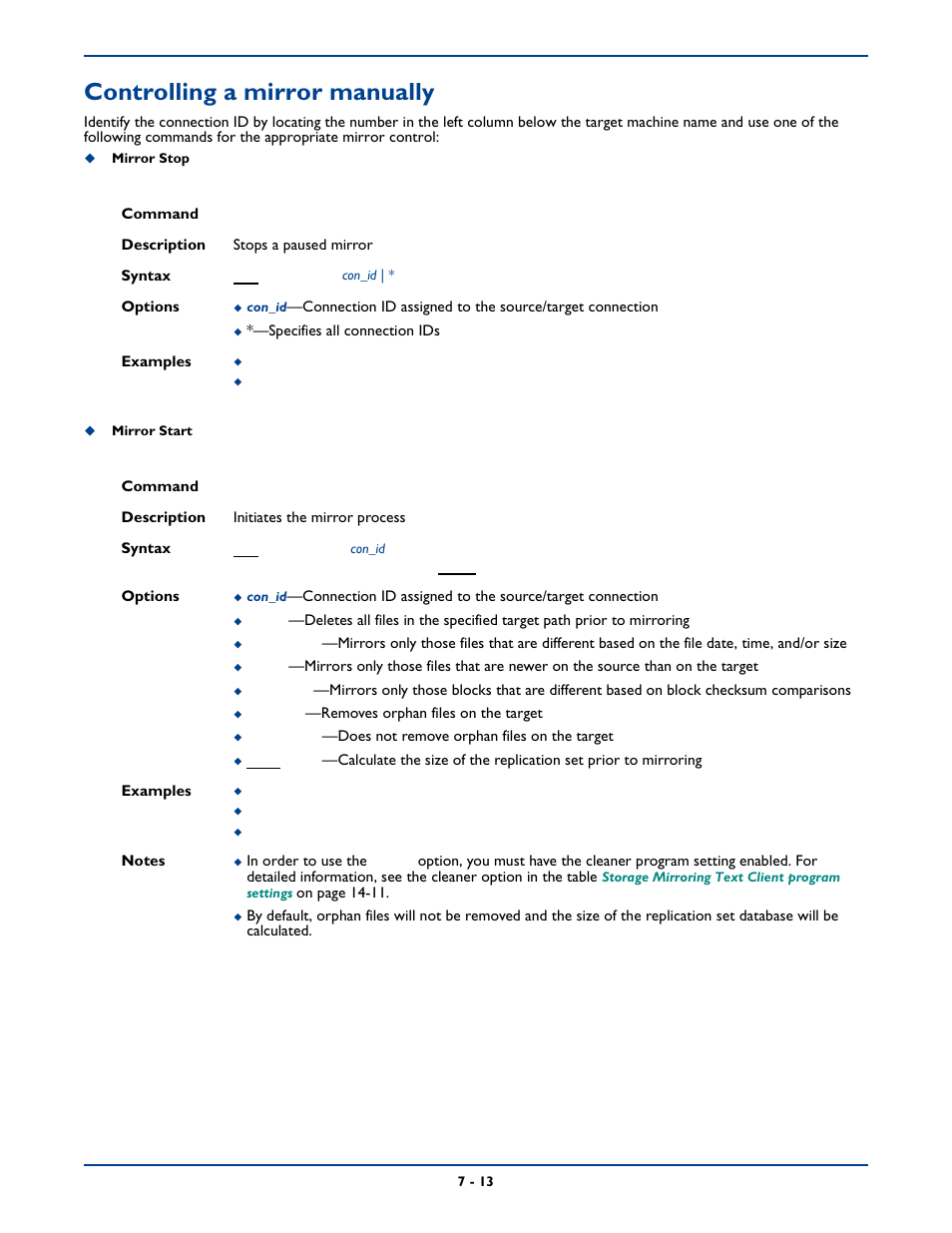 Controlling a mirror manually, Controlling a mirror manually -13 | HP Storage Mirroring Software User Manual | Page 94 / 339