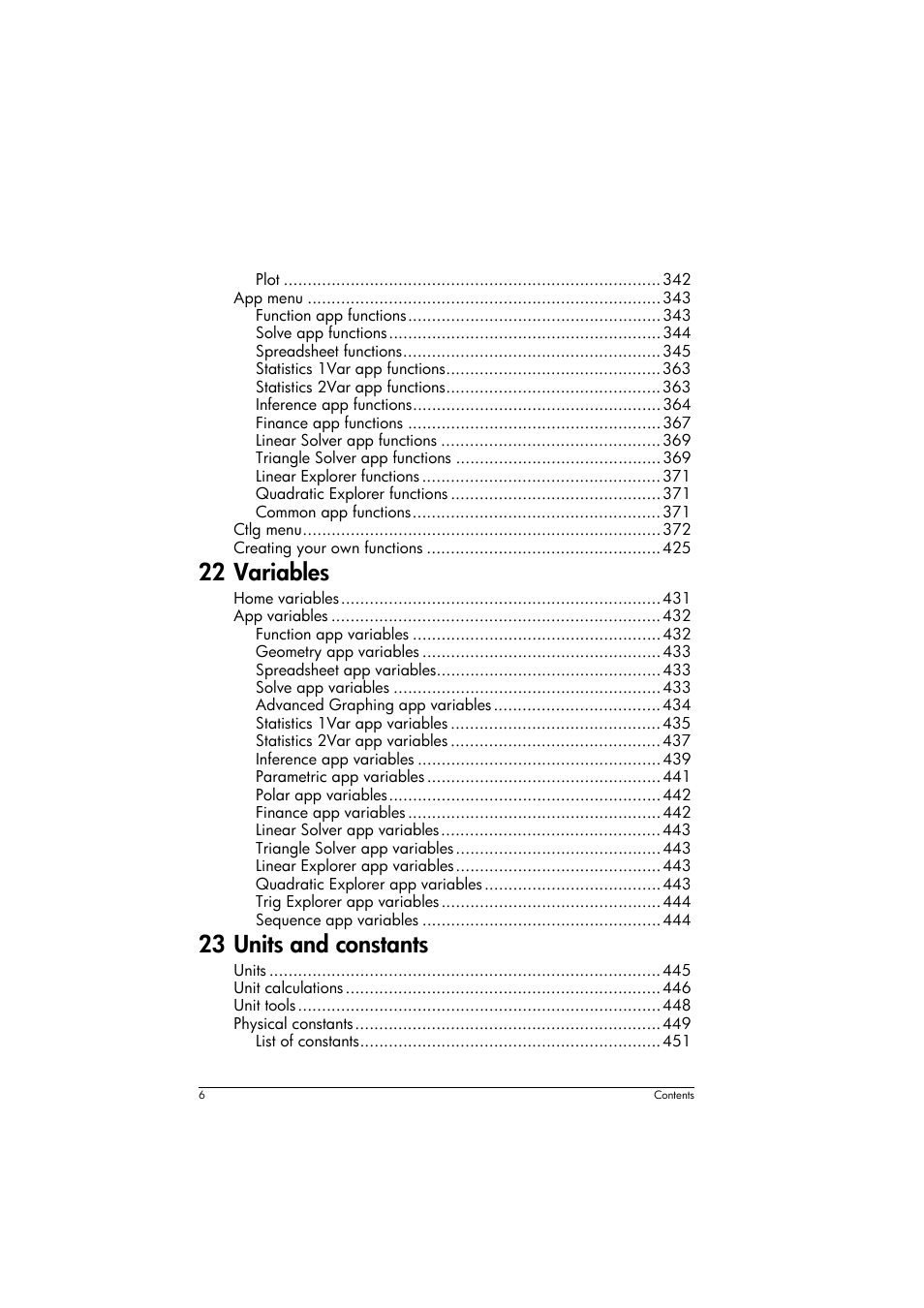 22 variables, 23 units and constants | HP Prime Graphing Calculator User Manual | Page 10 / 608