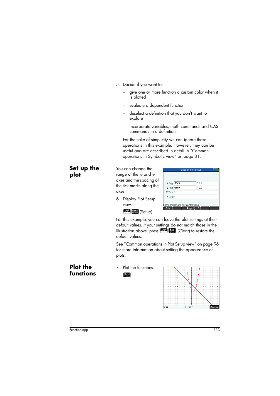 Set up the plot, Plot the functions | HP Prime Graphing Calculator User Manual | Page 117 / 608