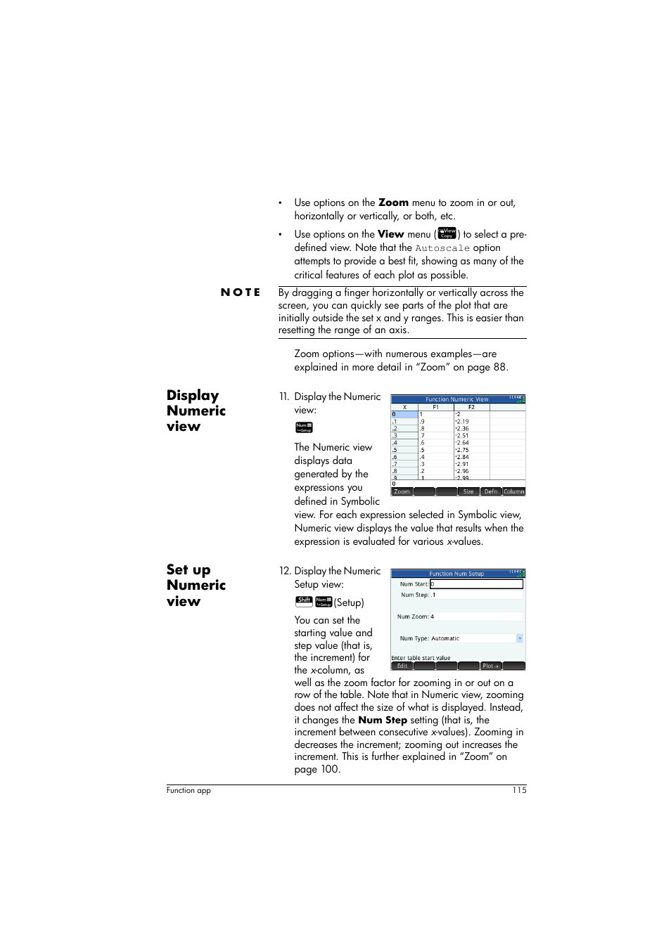 Display numeric view, Set up numeric view | HP Prime Graphing Calculator User Manual | Page 119 / 608