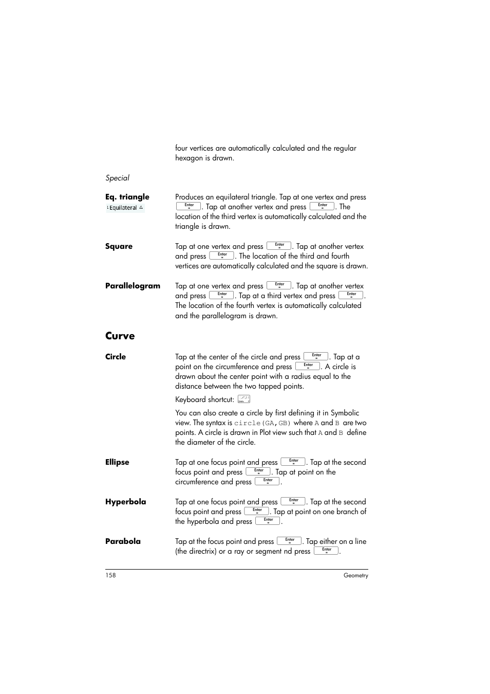 Curve | HP Prime Graphing Calculator User Manual | Page 162 / 608