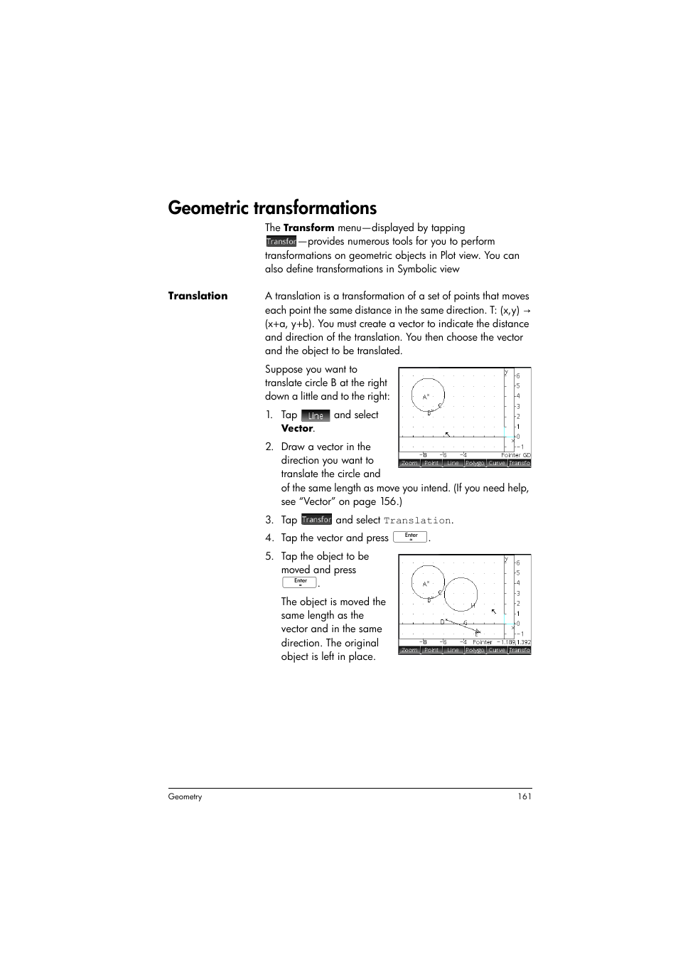 Geometric transformations | HP Prime Graphing Calculator User Manual | Page 165 / 608