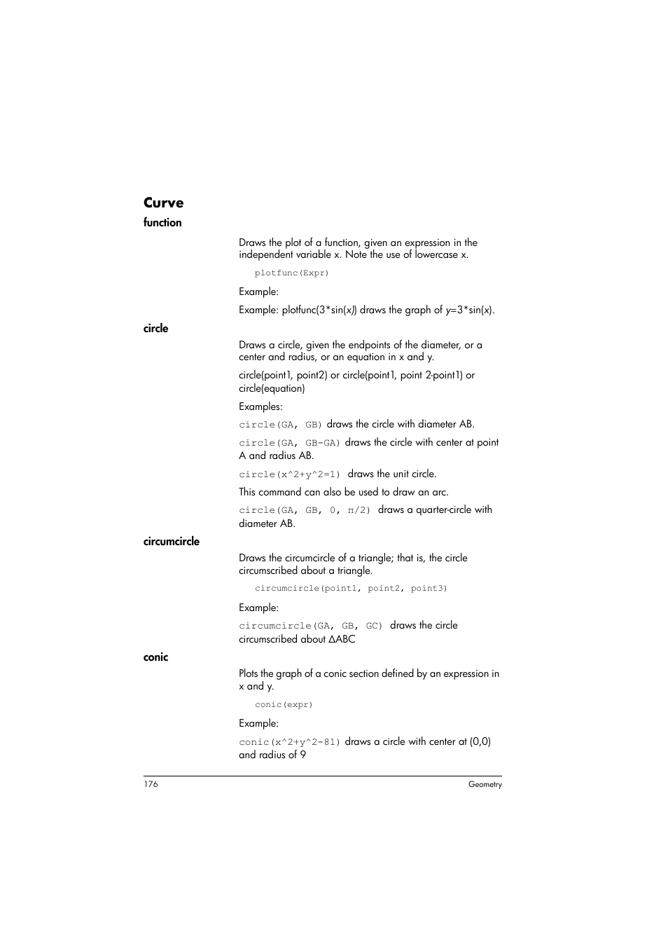 Curve | HP Prime Graphing Calculator User Manual | Page 180 / 608