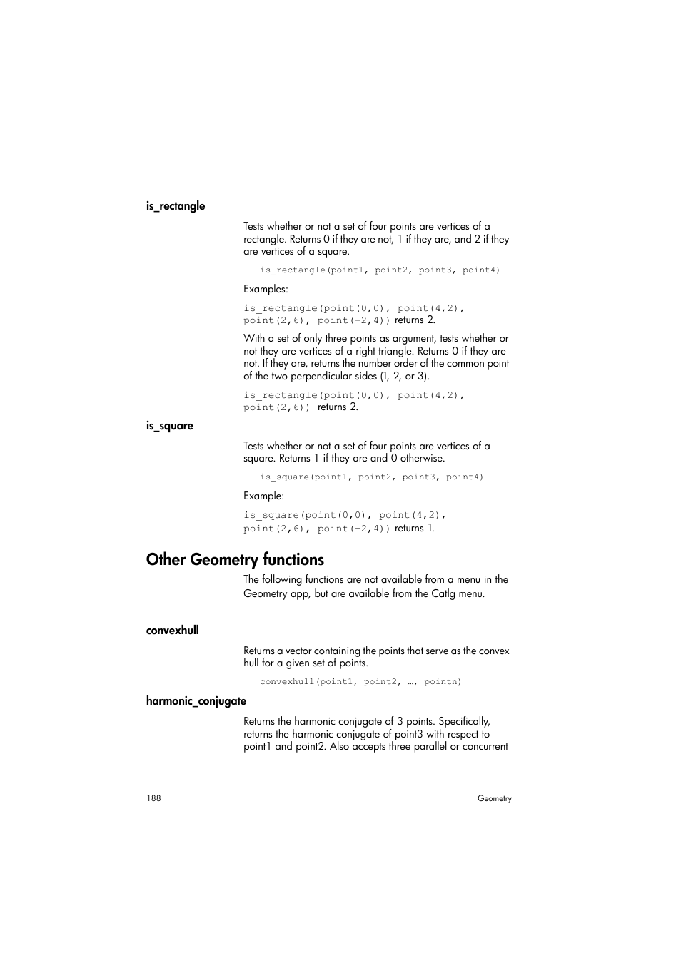 Other geometry functions | HP Prime Graphing Calculator User Manual | Page 192 / 608