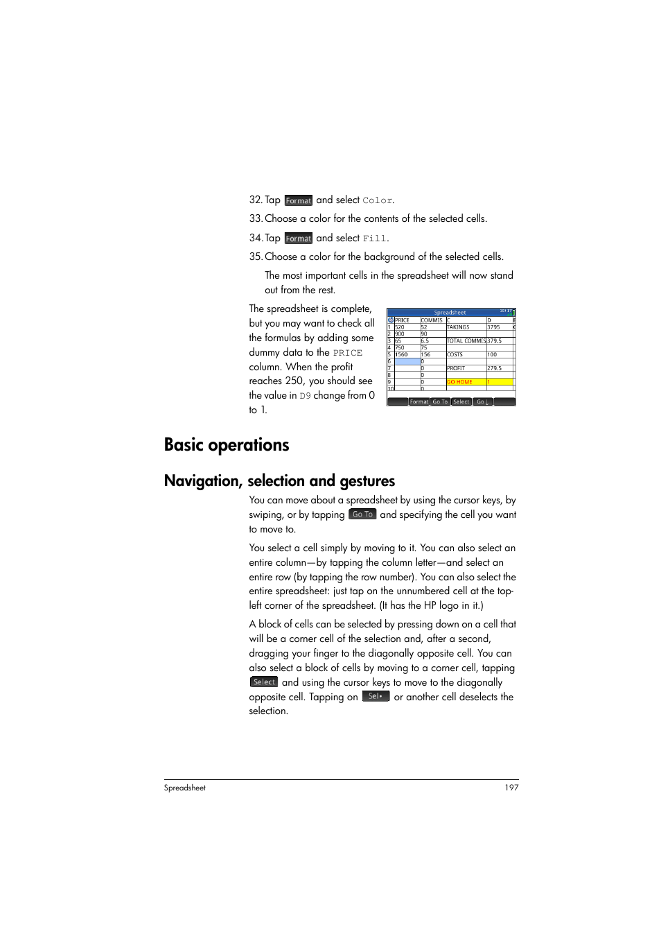 Basic operations, Navigation, selection and gestures | HP Prime Graphing Calculator User Manual | Page 201 / 608