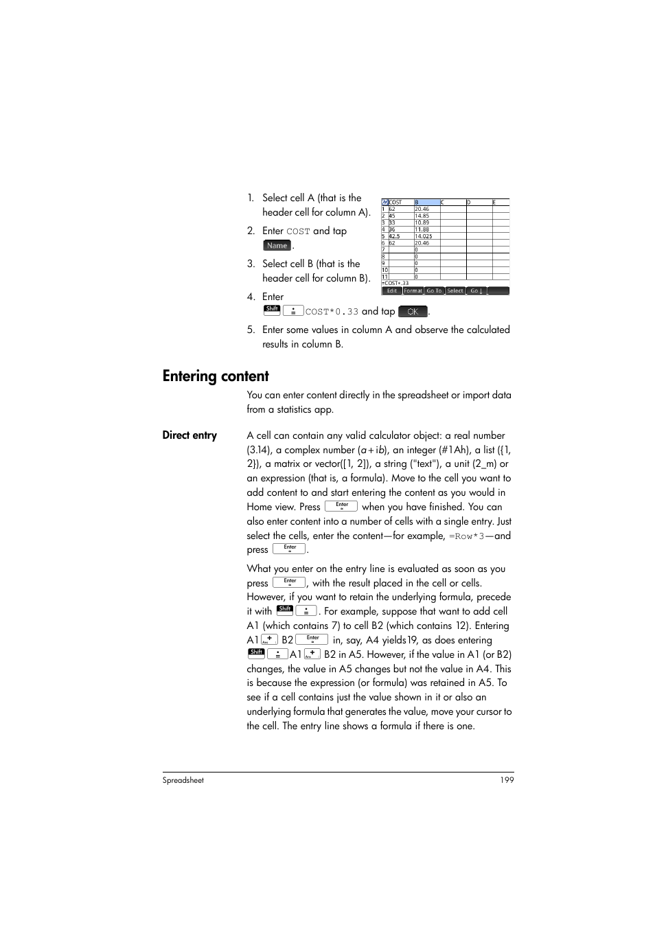 Entering content | HP Prime Graphing Calculator User Manual | Page 203 / 608