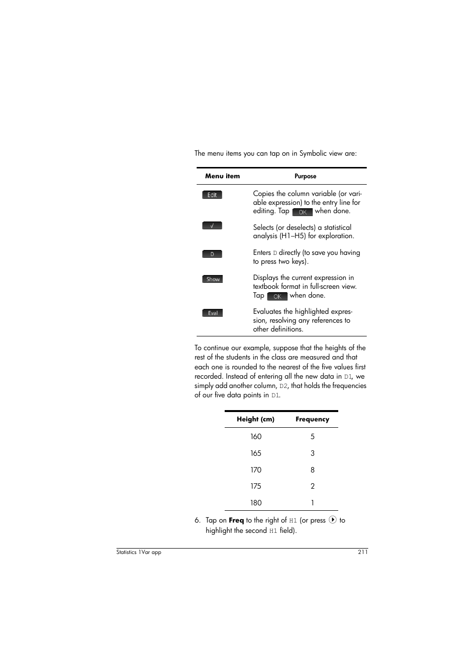 Symbolic view: menu items | HP Prime Graphing Calculator User Manual | Page 215 / 608