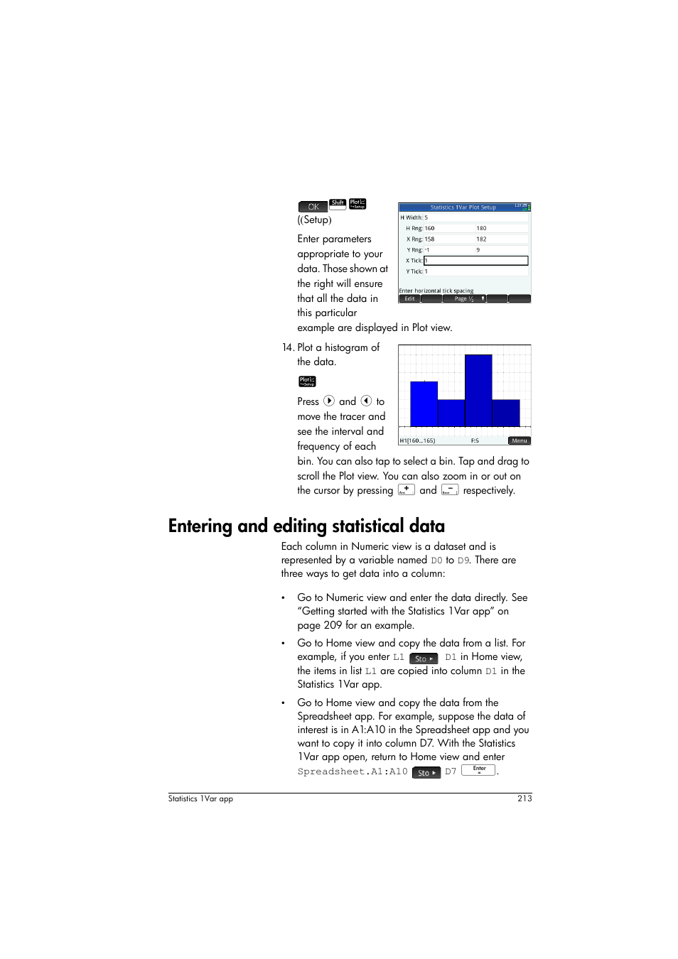 Entering and editing statistical data | HP Prime Graphing Calculator User Manual | Page 217 / 608