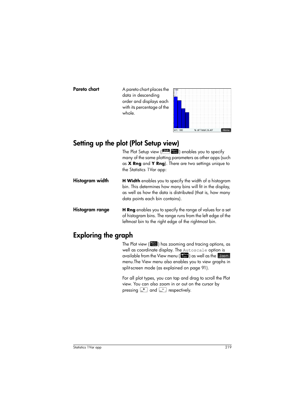 Setting up the plot (plot setup view), Exploring the graph | HP Prime Graphing Calculator User Manual | Page 223 / 608