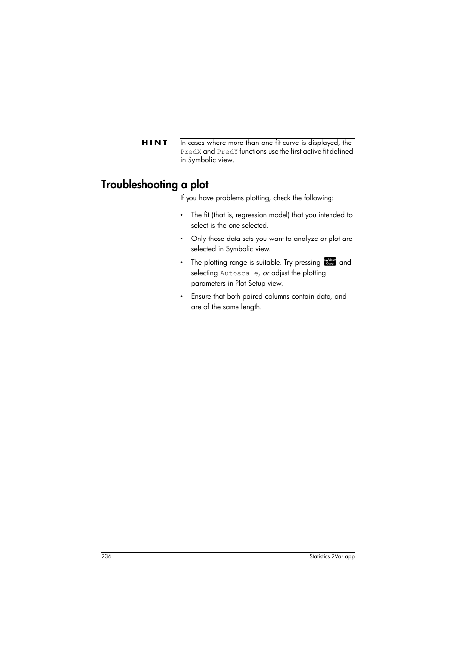 Troubleshooting a plot | HP Prime Graphing Calculator User Manual | Page 240 / 608