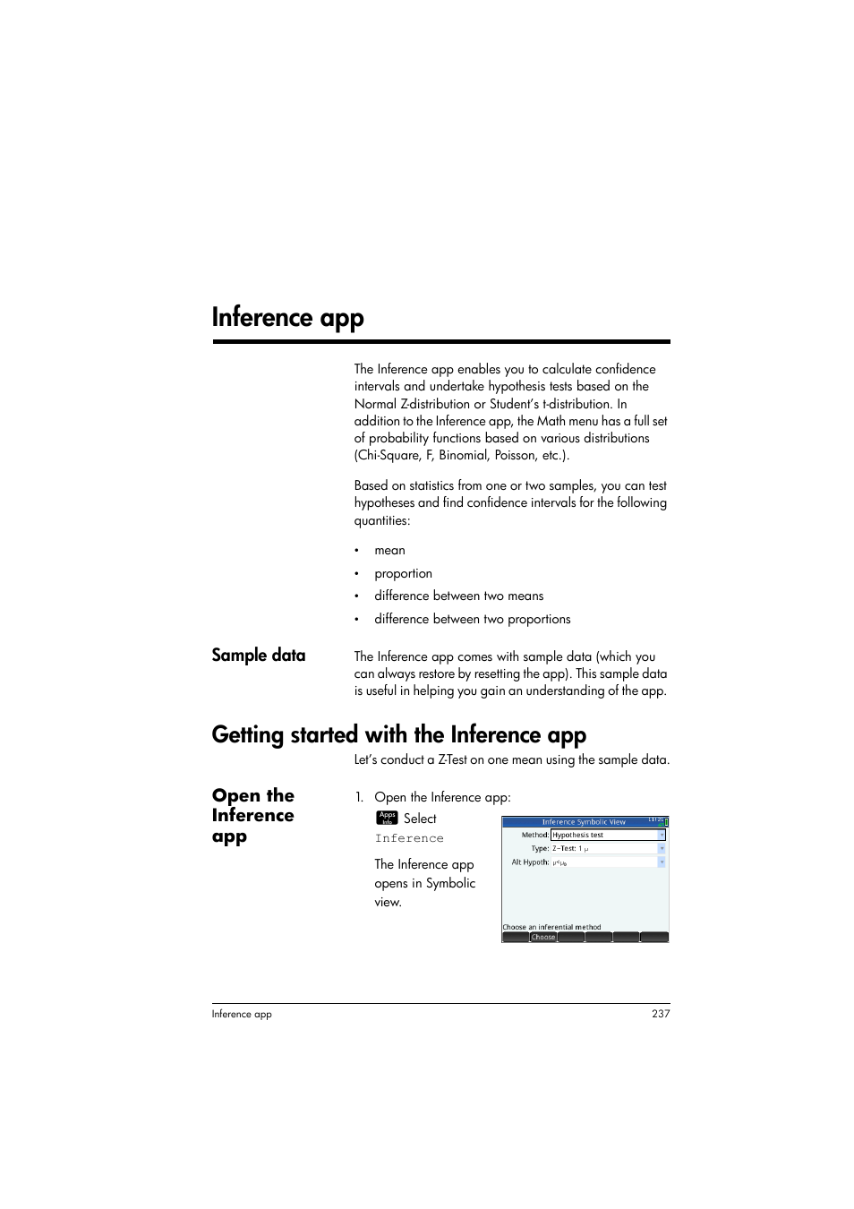 Inference app, Getting started with the inference app, 12 inference app | HP Prime Graphing Calculator User Manual | Page 241 / 608