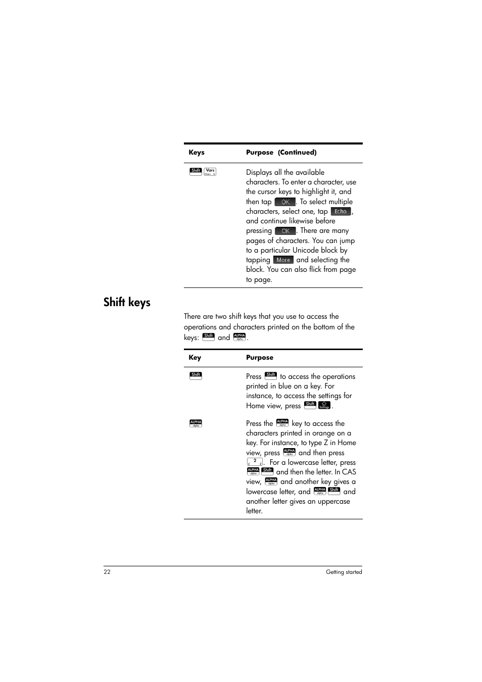 Shift keys | HP Prime Graphing Calculator User Manual | Page 26 / 608