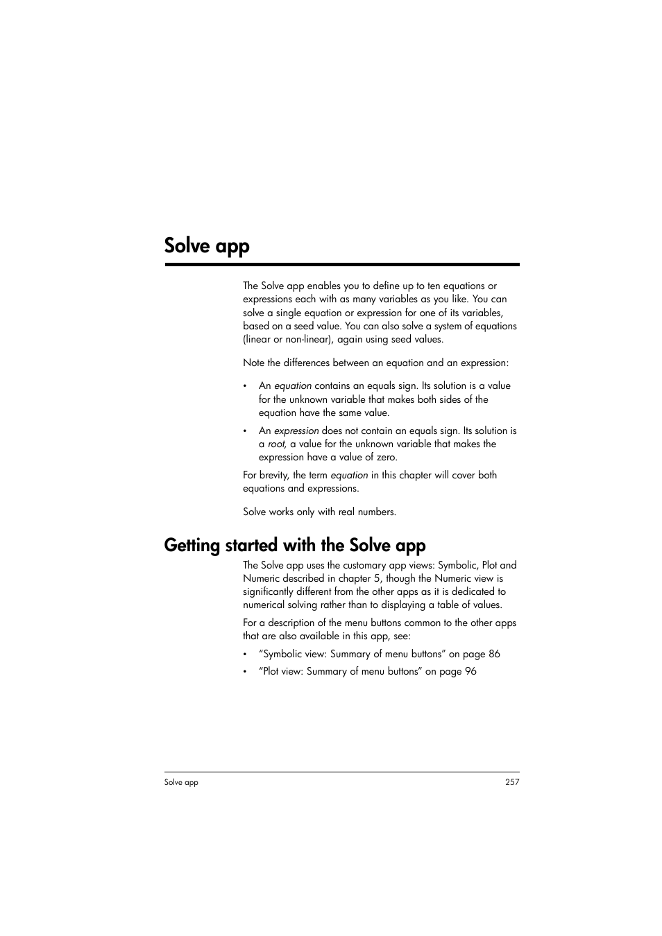 Solve app, Getting started with the solve app, 13 solve app | HP Prime Graphing Calculator User Manual | Page 261 / 608