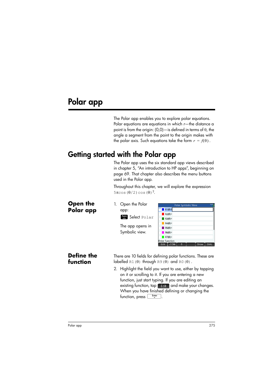 Polar app, Getting started with the polar app, 16 polar app | HP Prime Graphing Calculator User Manual | Page 279 / 608