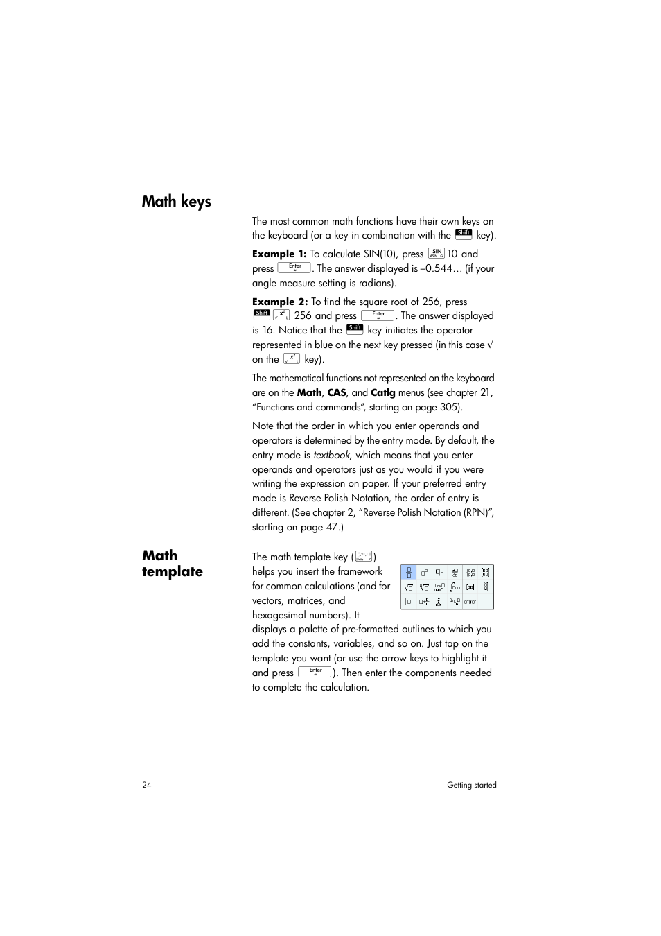 Math keys, Math template | HP Prime Graphing Calculator User Manual | Page 28 / 608