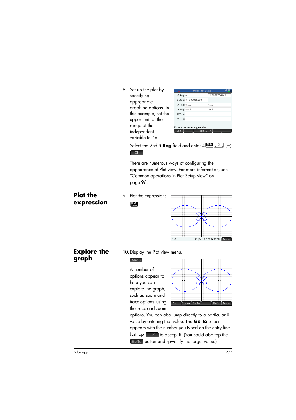 Plot the expression, Explore the graph | HP Prime Graphing Calculator User Manual | Page 281 / 608