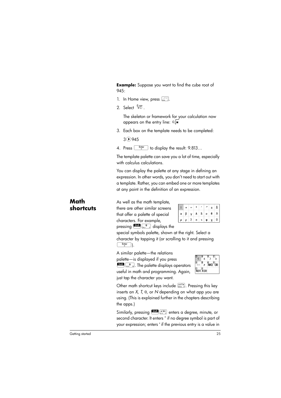 Math shortcuts | HP Prime Graphing Calculator User Manual | Page 29 / 608