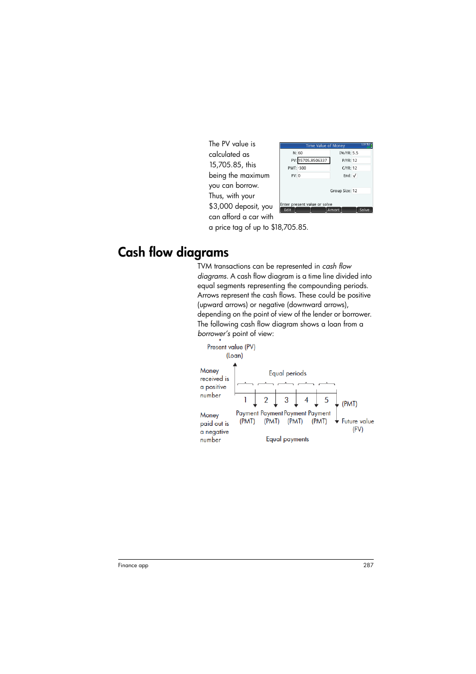 Cash flow diagrams | HP Prime Graphing Calculator User Manual | Page 291 / 608