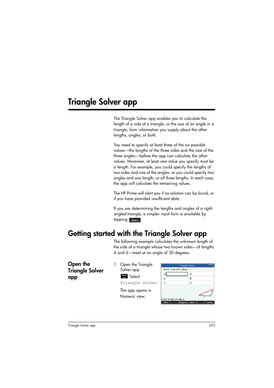 Triangle solver app, Getting started with the triangle solver app, 19 triangle solver app | HP Prime Graphing Calculator User Manual | Page 297 / 608