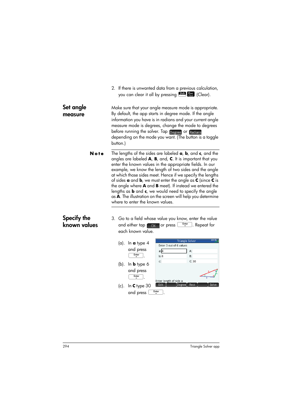 Set angle measure, Specify the known values | HP Prime Graphing Calculator User Manual | Page 298 / 608