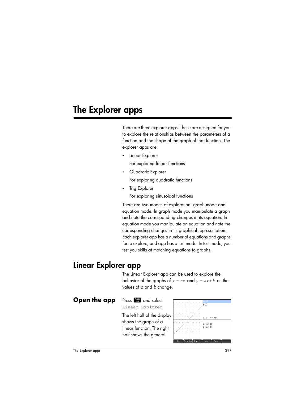 The explorer apps, Linear explorer app, 20 the explorer apps | Open the app | HP Prime Graphing Calculator User Manual | Page 301 / 608