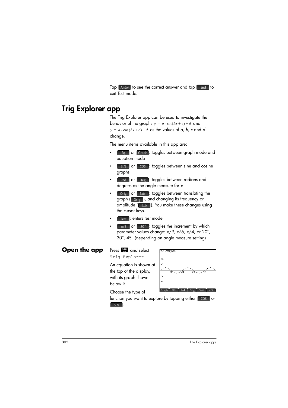 Trig explorer app, Open the app | HP Prime Graphing Calculator User Manual | Page 306 / 608