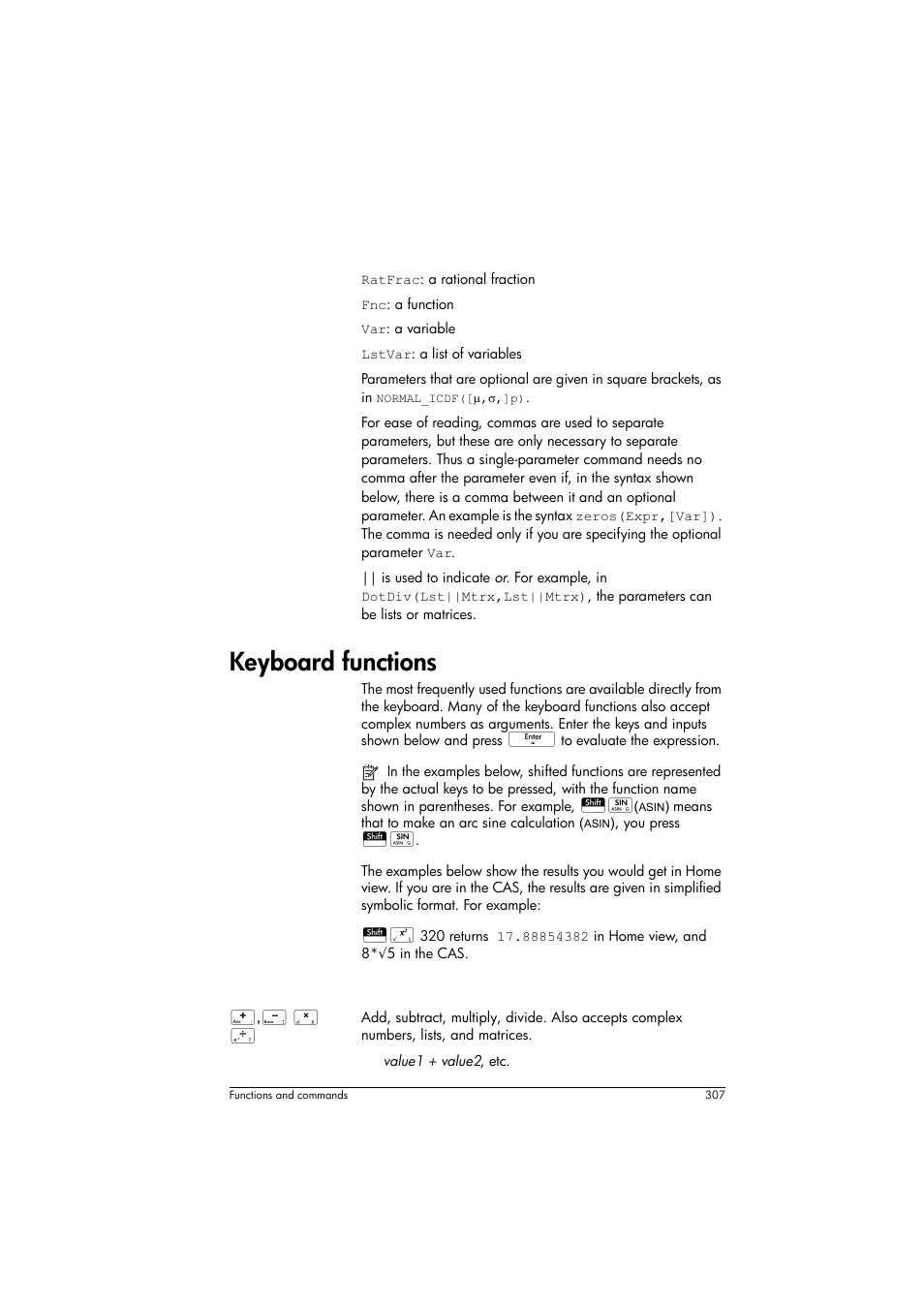 Keyboard functions | HP Prime Graphing Calculator User Manual | Page 311 / 608