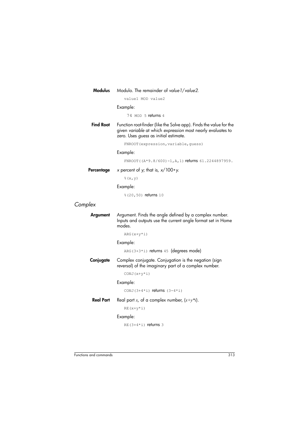 Complex | HP Prime Graphing Calculator User Manual | Page 317 / 608
