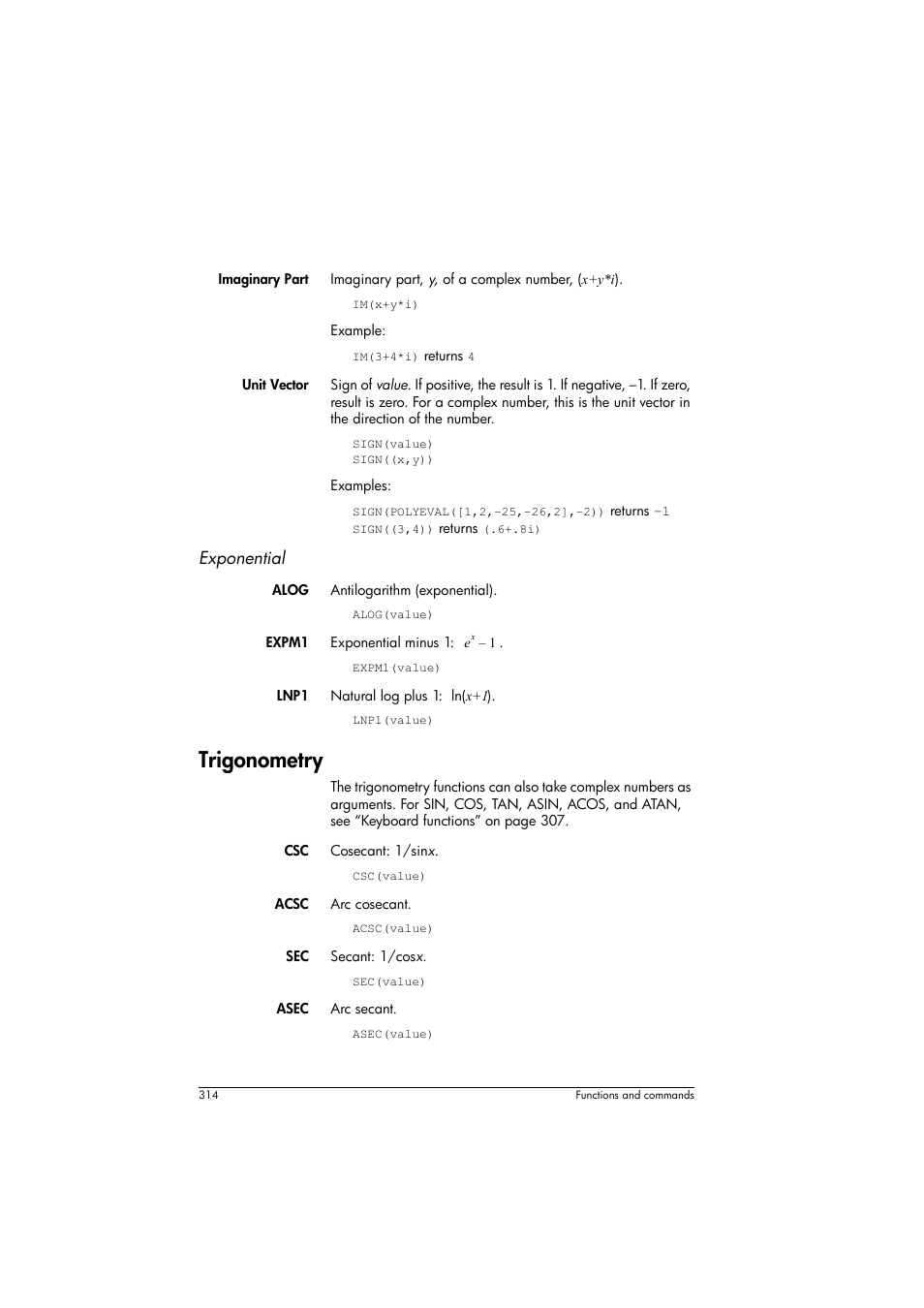 Trigonometry, Exponential | HP Prime Graphing Calculator User Manual | Page 318 / 608