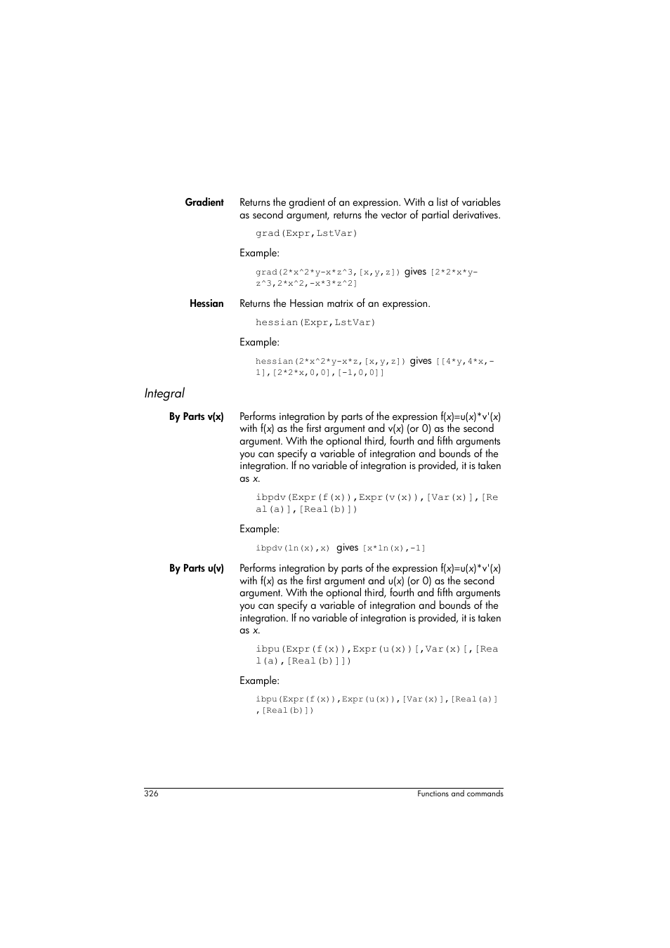 Integral | HP Prime Graphing Calculator User Manual | Page 330 / 608