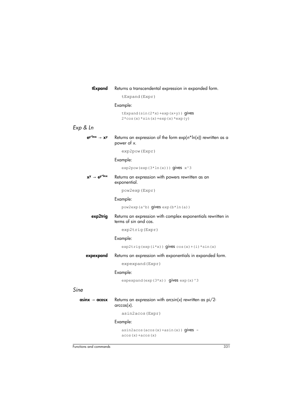 Exp & ln, Sine | HP Prime Graphing Calculator User Manual | Page 335 / 608