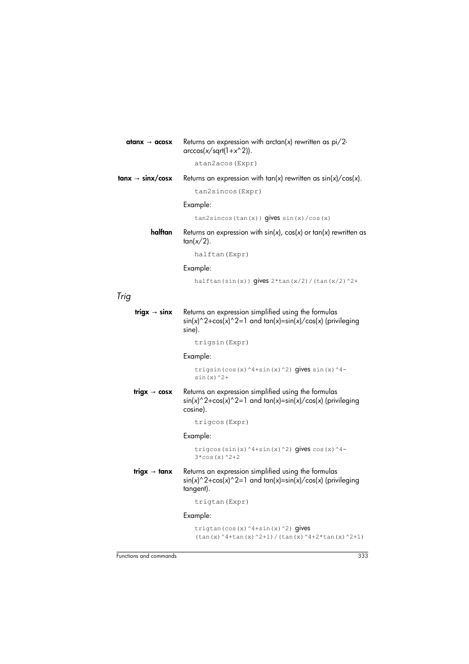 Trig | HP Prime Graphing Calculator User Manual | Page 337 / 608