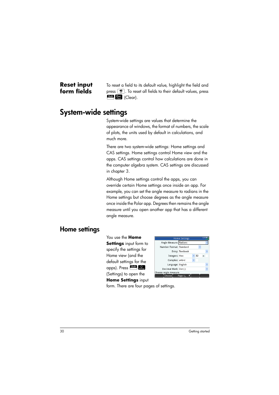 System-wide settings, Home settings | HP Prime Graphing Calculator User Manual | Page 34 / 608