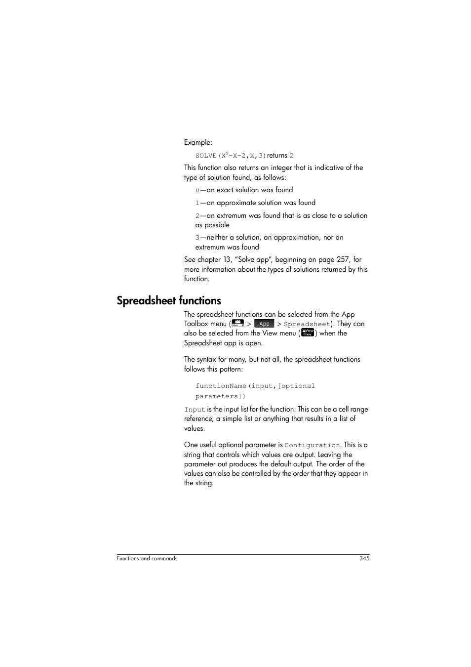 Spreadsheet functions | HP Prime Graphing Calculator User Manual | Page 349 / 608