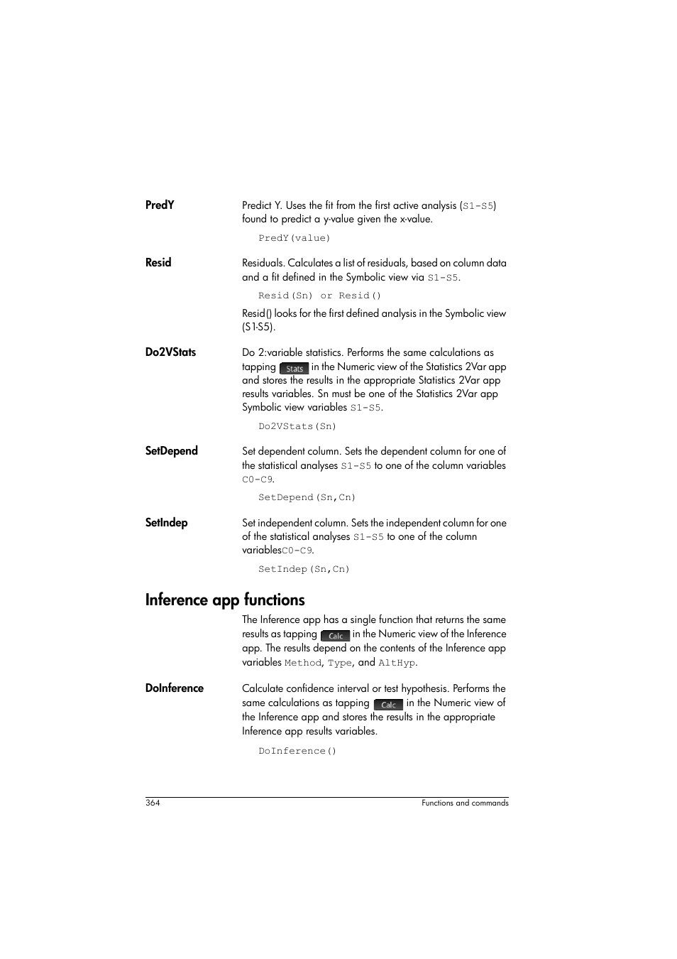Inference app functions | HP Prime Graphing Calculator User Manual | Page 368 / 608