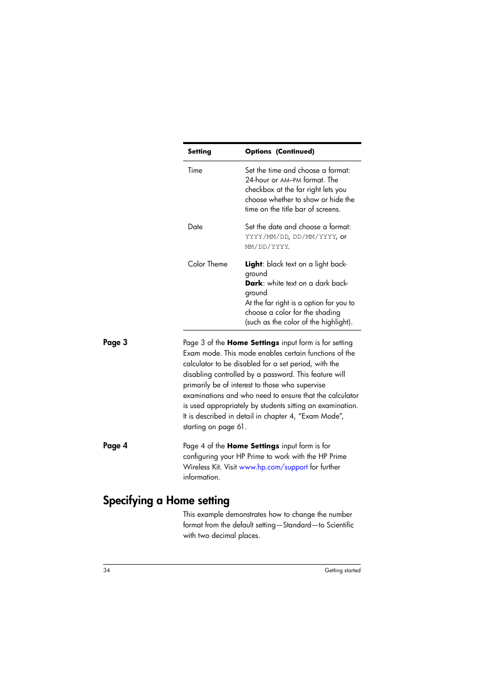 Specifying a home setting | HP Prime Graphing Calculator User Manual | Page 38 / 608