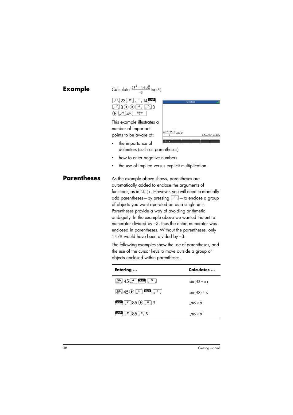 Example, Parentheses | HP Prime Graphing Calculator User Manual | Page 42 / 608