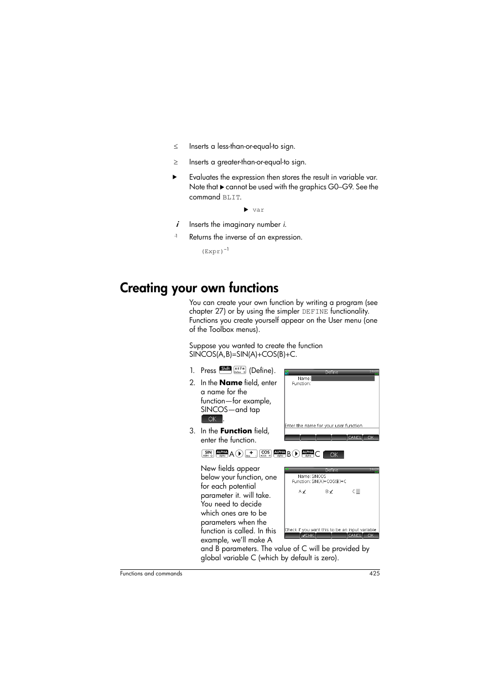 Creating your own functions | HP Prime Graphing Calculator User Manual | Page 429 / 608