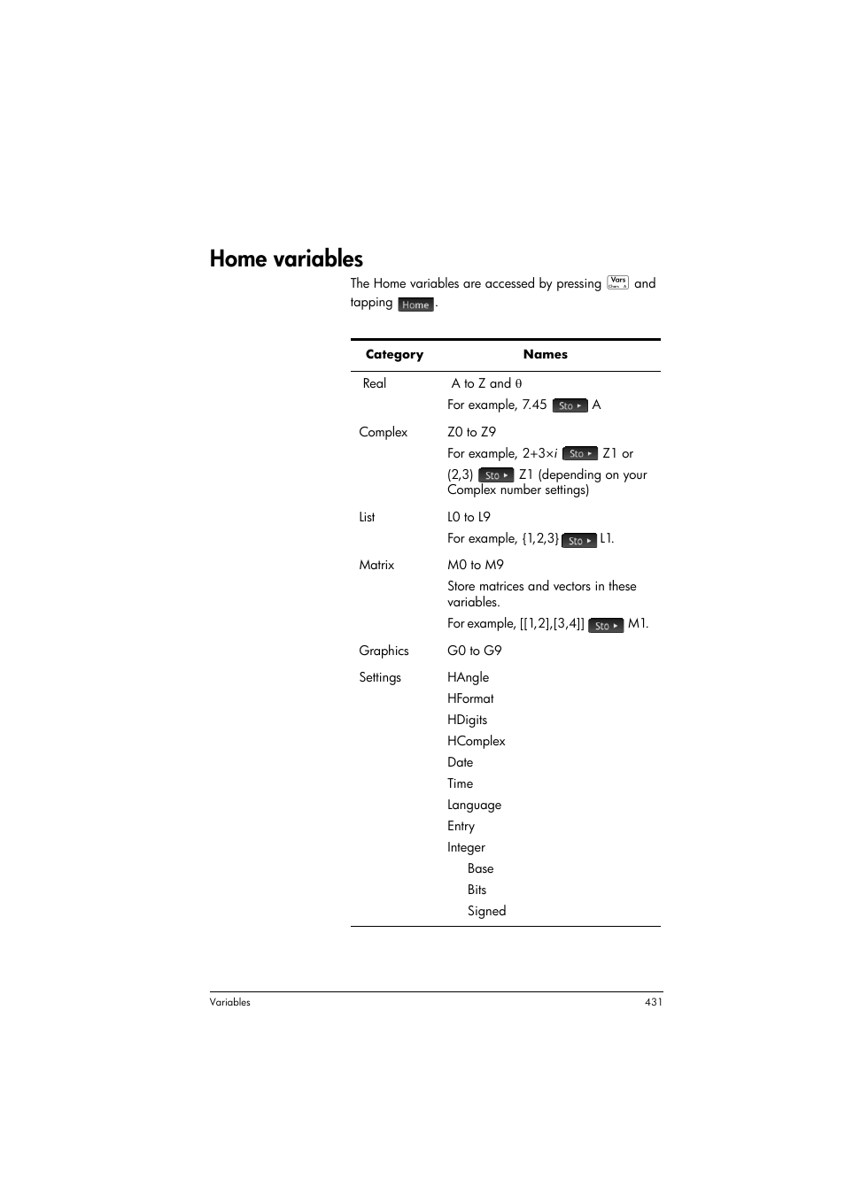 Home variables | HP Prime Graphing Calculator User Manual | Page 435 / 608