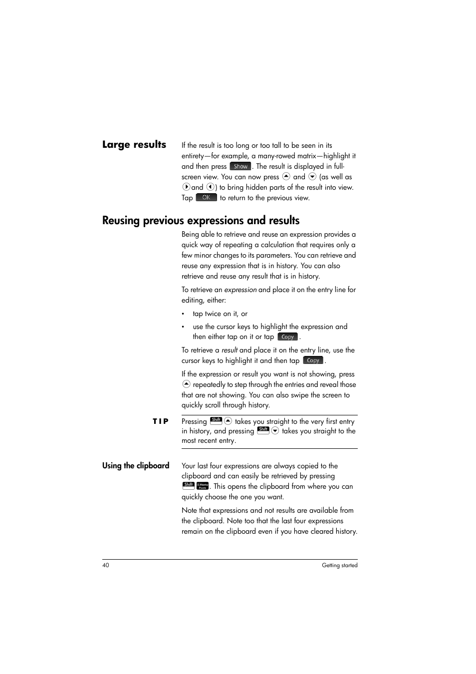 Reusing previous expressions and results, Large results | HP Prime Graphing Calculator User Manual | Page 44 / 608