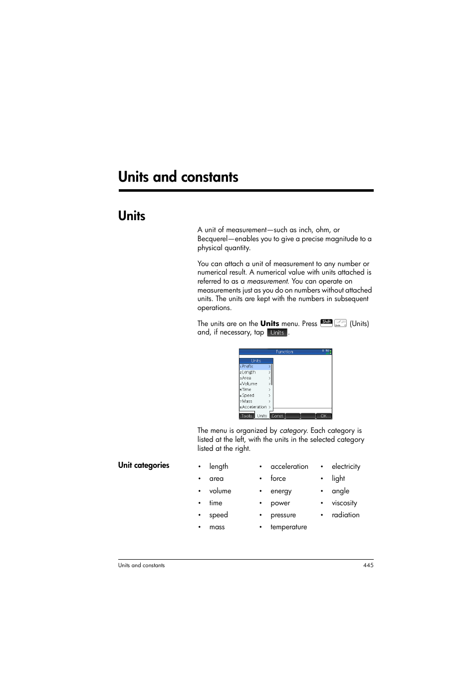 Units and constants, Units, 23 units and constants | HP Prime Graphing Calculator User Manual | Page 449 / 608