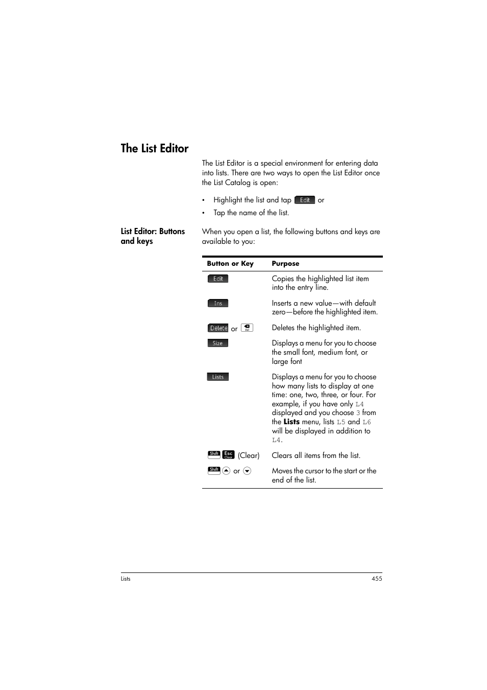 The list editor | HP Prime Graphing Calculator User Manual | Page 459 / 608