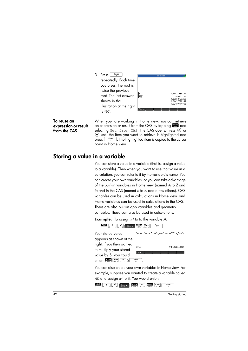 Storing a value in a variable | HP Prime Graphing Calculator User Manual | Page 46 / 608