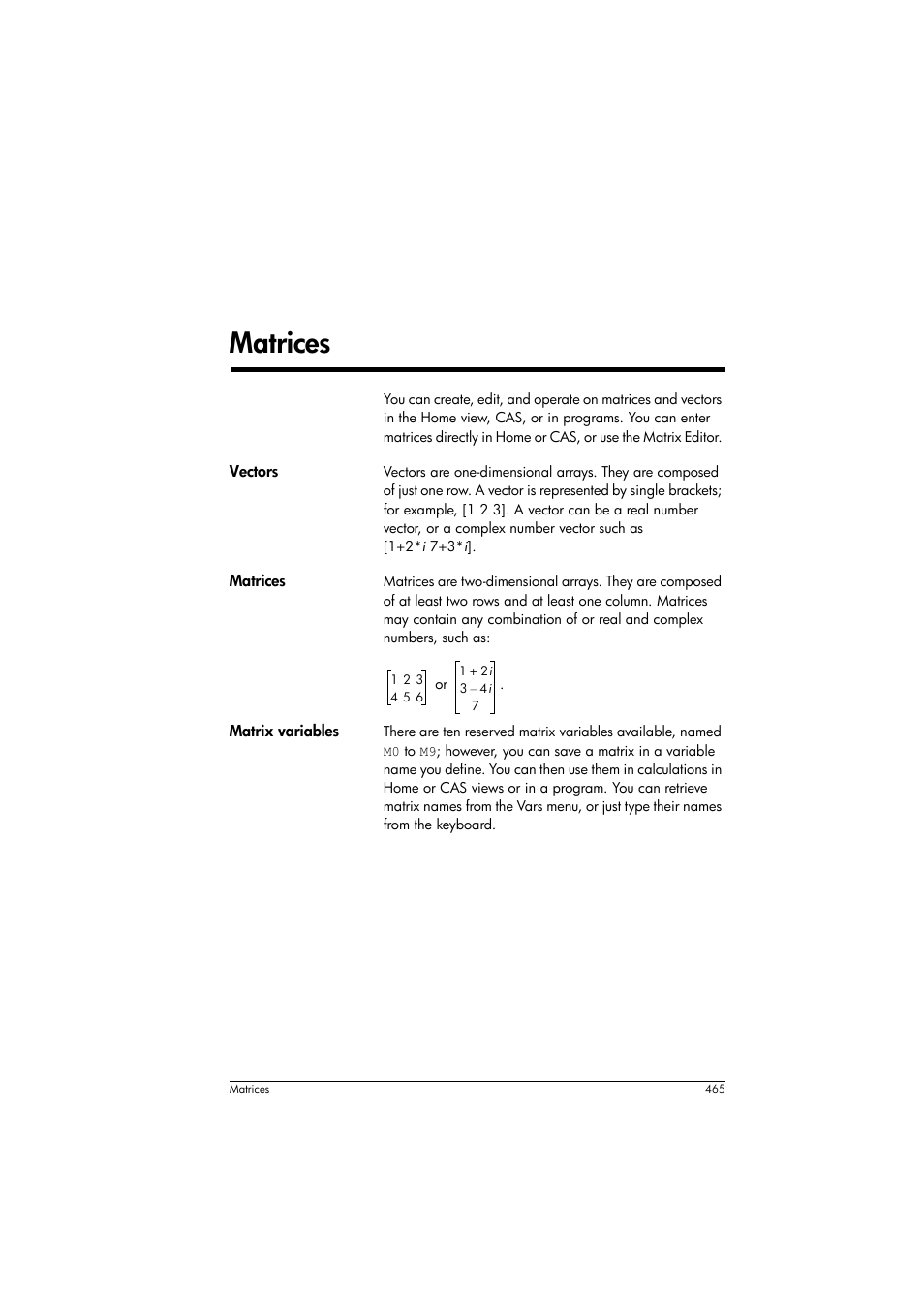 Matrices, 25 matrices | HP Prime Graphing Calculator User Manual | Page 469 / 608