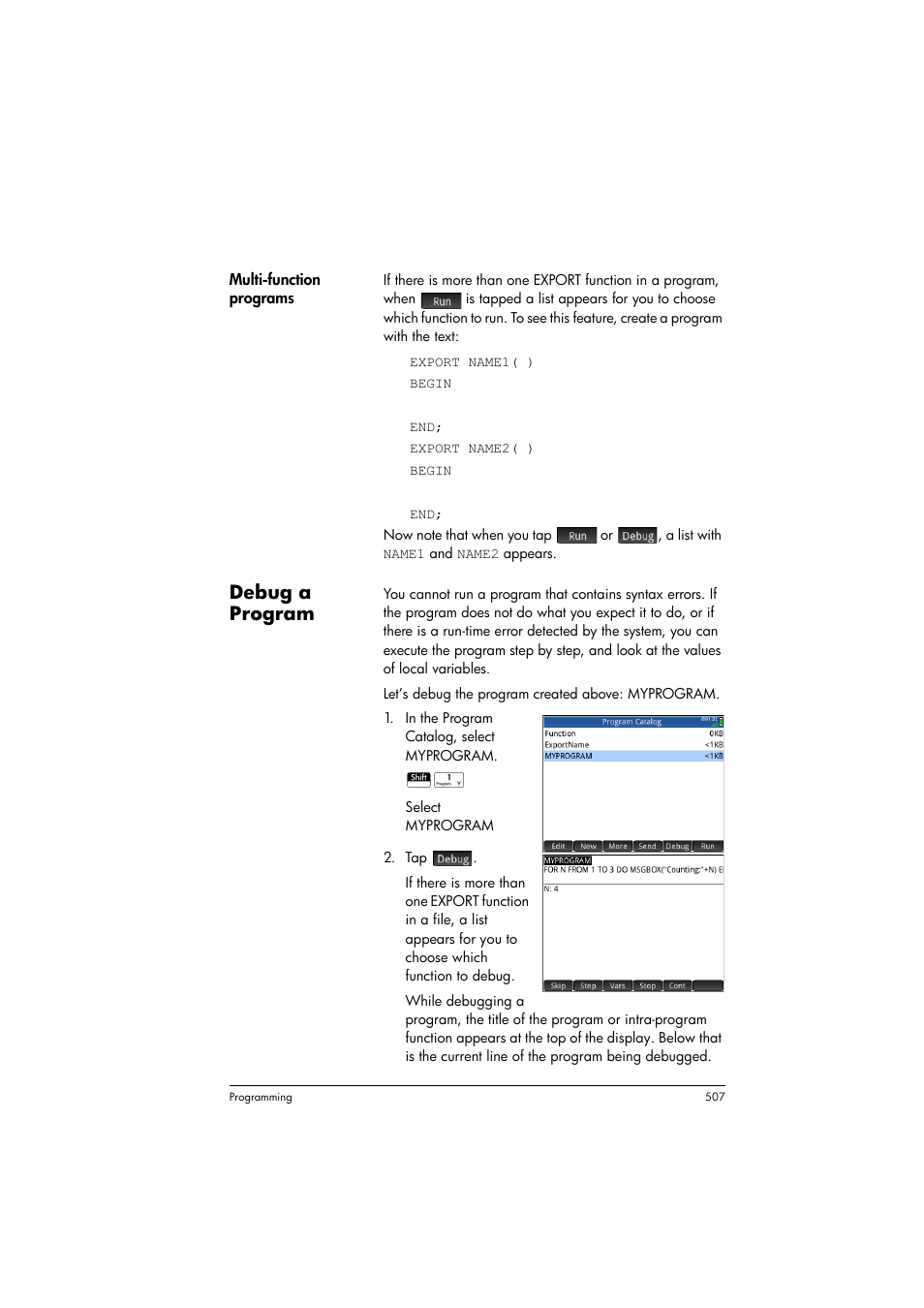 Debug a program | HP Prime Graphing Calculator User Manual | Page 511 / 608