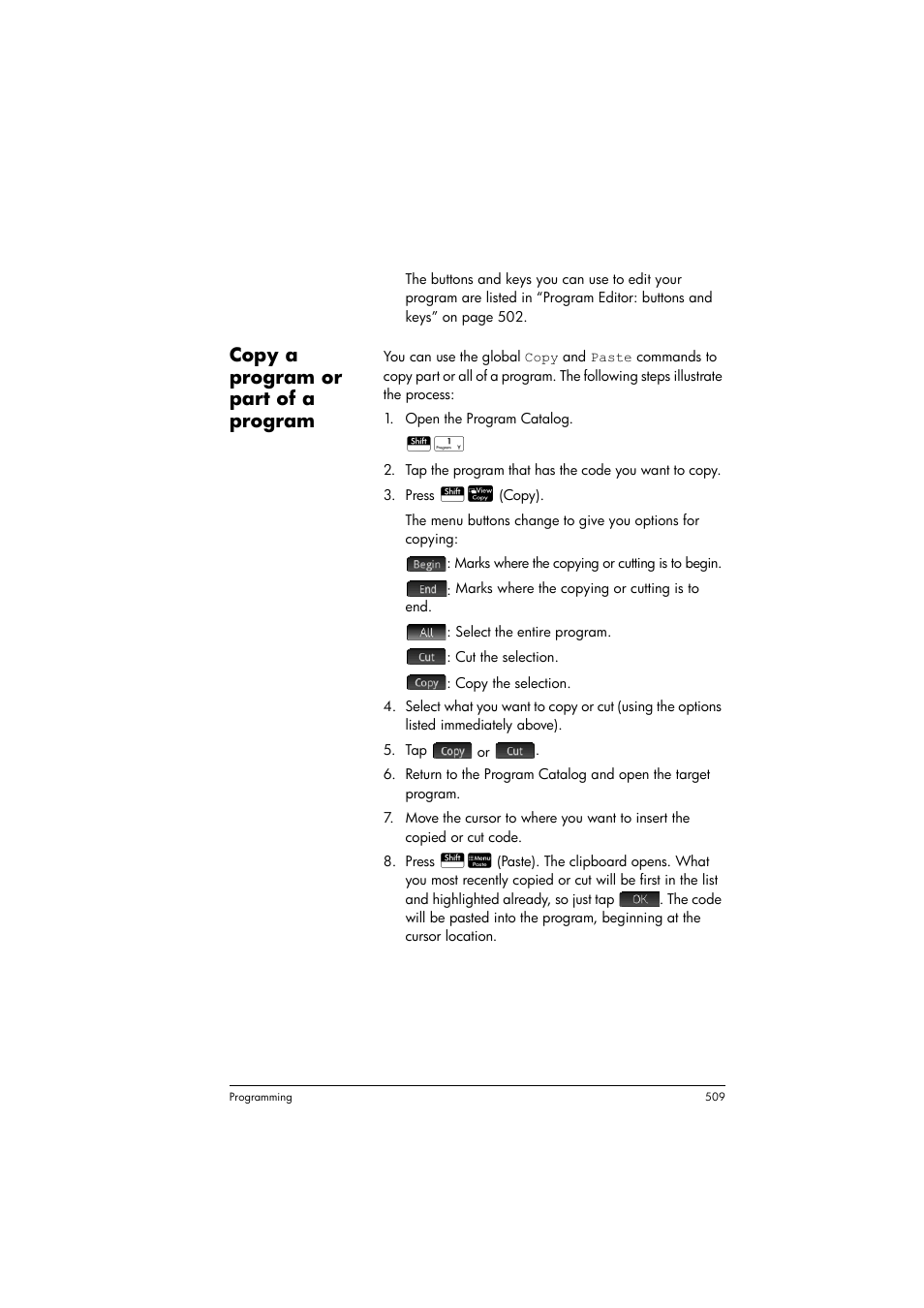 Copy a program or part of a program | HP Prime Graphing Calculator User Manual | Page 513 / 608