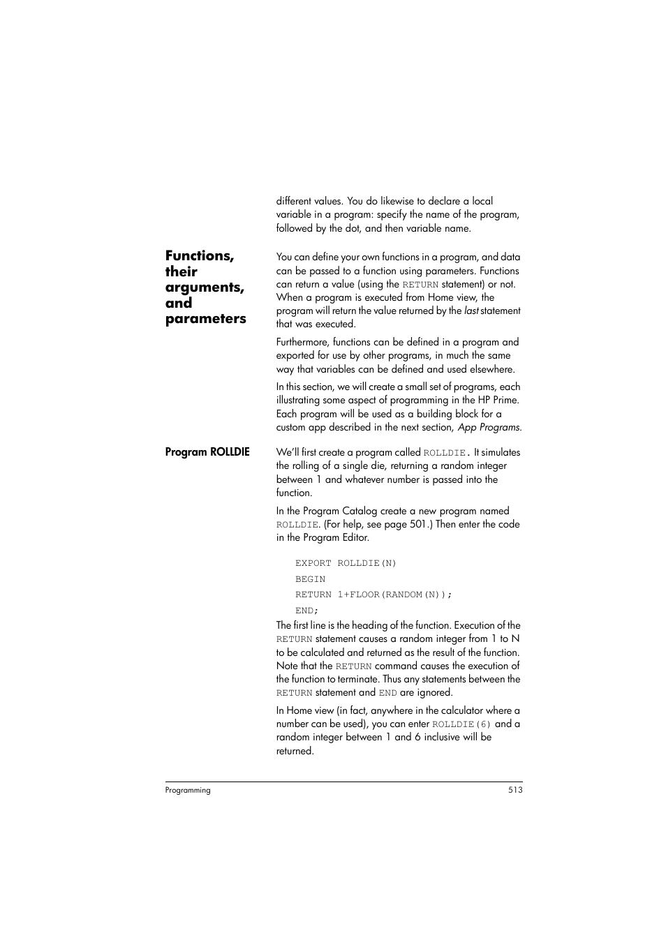 Functions, their arguments, and parameters | HP Prime Graphing Calculator User Manual | Page 517 / 608